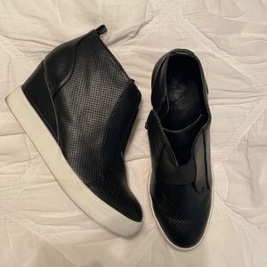 Mia Black Faux Leather Wedges